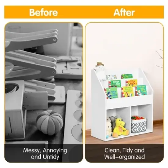 Costway Kids Wooden Bookshelf Bookcase Children Toy Storage Cabinet Organizer image {9}