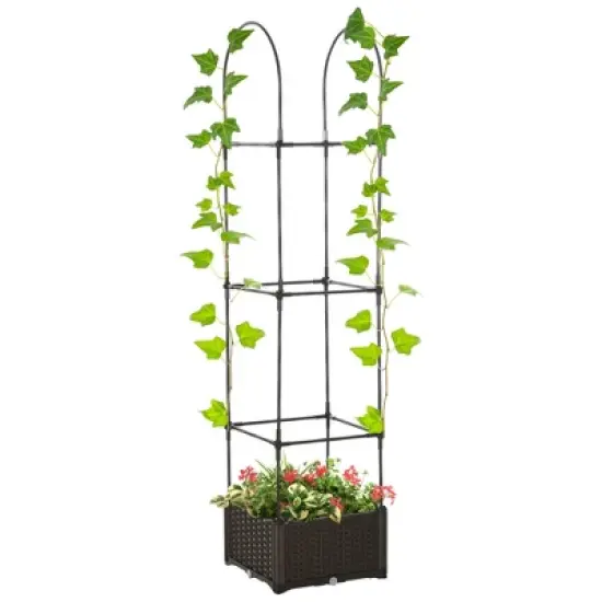 Outsunny 6' Raised Garden Bed Planter with Trellis, Self-Watering Disk, Drainage Holes & Steel Frame for Climbing Plants image {3}