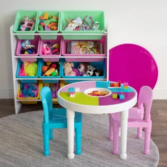 3pc Kids' 2 in 1 Round Activity Table with Chairs - Humble Crew image {5}