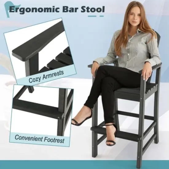 Costway Outdoor HDPE Bar Height Stool Patio Tall Chair Armrest Footrest All Weather image {5}
