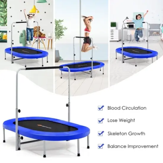 Costway 50'' Trampoline for 2 People Foldable Rebouncer w/Adjustable Handrail Red\Blue image {5}