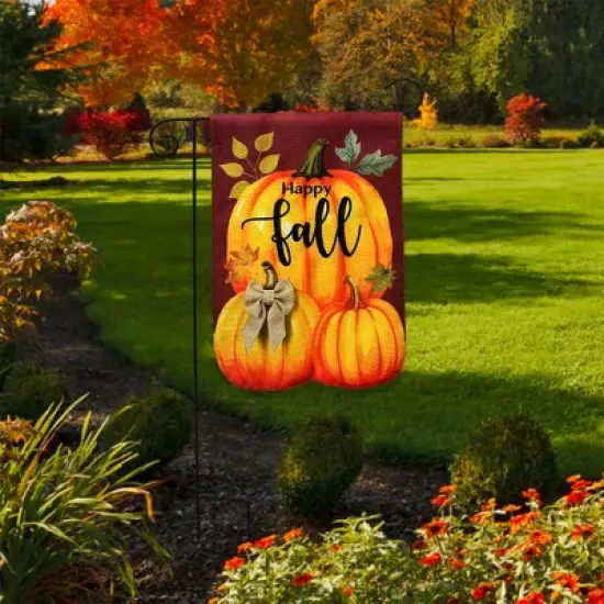 Briarwood Lane Burlap Garden Flag 12x18 For Outdoor Happy Fall Pumpkin Trio For Fall Garden Flag Flags For Outside image {3}