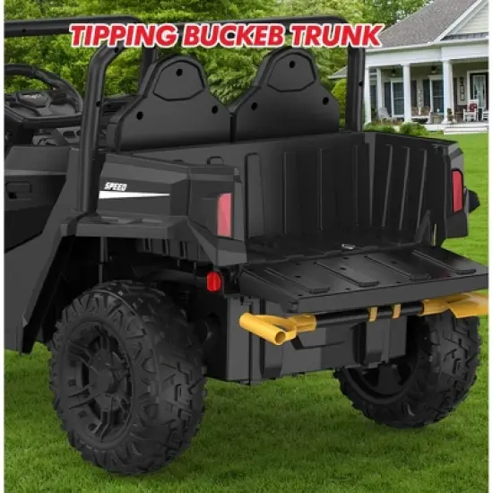 24V Ride On Dump Truck with Remote Control, 2 Seater Electric Toy Car for Kids, All-Terrain Kids Construction Vehicle w/Dump Bed & Shovel image {2}