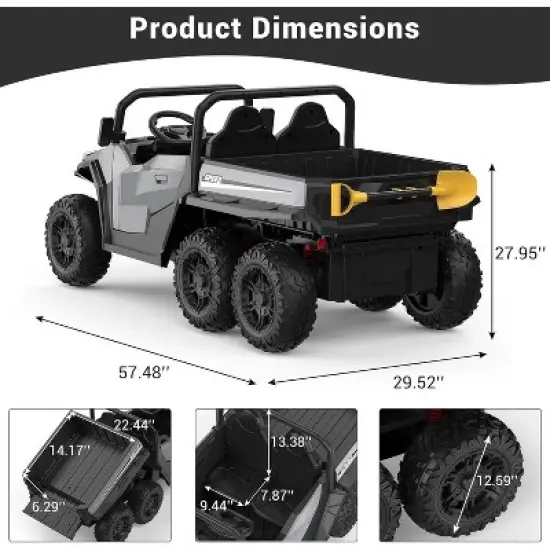24V 4WD Electric Dump Truck with Remote Control, 2 Seater Kids Ride On Car, Music Player & LED Lights, Birthday Gift for Ages 3+ image {2}