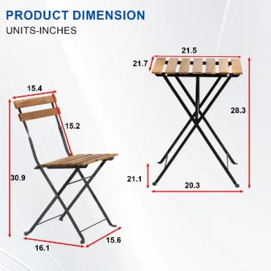 BestMassage 3 Piece Bistro Set Folding Chairs Table with Weather-Resistant Wood, Brown image {6}