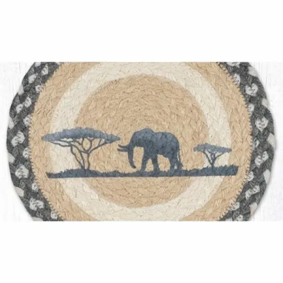 Earth Rugs Elephant Printed Round Jute Trivet &ndash; 10" Rustic Table Protector image {1}