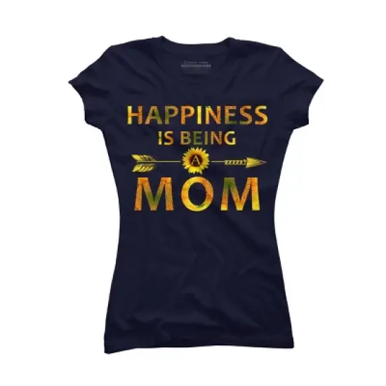 Junior's Design By Humans Happiness is Being a Mom Sunflower Arrow By shirtpublic T-Shirt image {3}