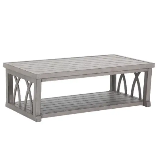 COWLOWN Modern Outdoor Aluminum Coffee Table, Weather-Resistant Patio Table with Slatted Top for Garden, Balcony, Deck, or Poolside image {2}
