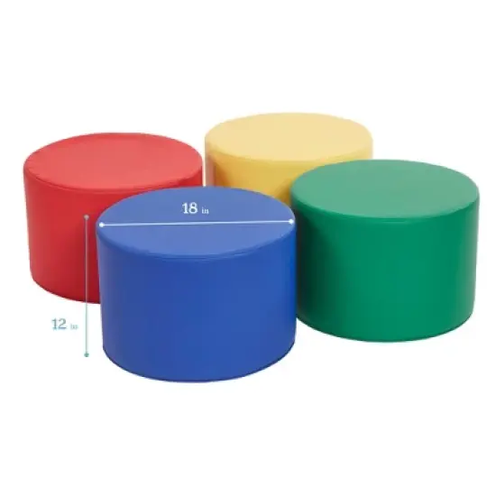 ECR4Kids SoftZone Round Foam Ottoman, Flexible Seating, 12in Seat Height, 4-Piece image {1}
