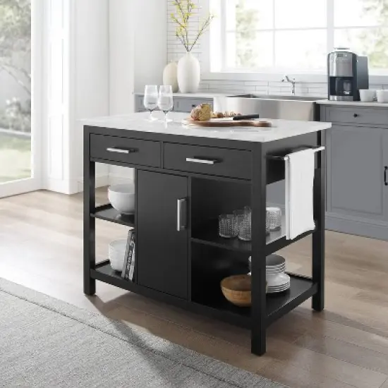 Audrey Faux Marble Top Kitchen Island Black - Crosley image {8}
