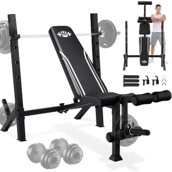 OPPSDECOR 900LBS Fold Weight Bench Set with Squat Rack Adjustable Workout Press Bench with Leg Extension & Leg Curl, Incline Decline Flat for Home Gym image {1}