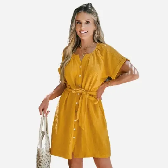 Women's Belted Seersucker Mini Dress  Cupshe image {8}