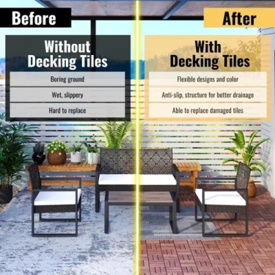 20 PCS Interlocking Deck Tiles Checker Pattern, 12" x 12" Square Light Gray Acacia Hardwood Outdoor Flooring image {8}