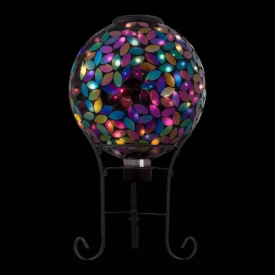 11" Solar Mosaic Iron/Glass Gazing Globe with Stand Purple - Alpine Corporation image {6}