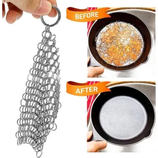 NutriChef Stainless Steel Cast Iron Cleaner - Durable Chainmail Pan-Pot Dutch Oven Cleaning Tool - Black image {4}