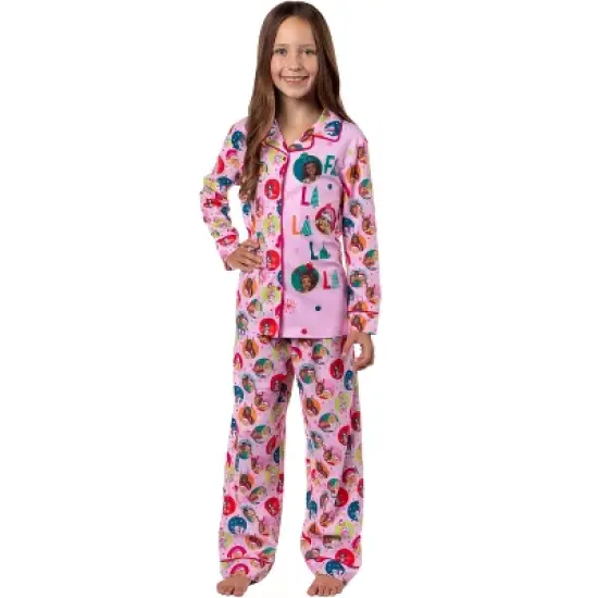 Barbie Girls' Christmas Characters FALALALA Santa Snowflake Sleep Pajama Set Pink image {6}