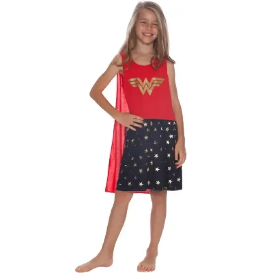 DC Comics Girls' Wonder Woman Glitter Logo Tank Nightgown with Detachable Cape image {2}