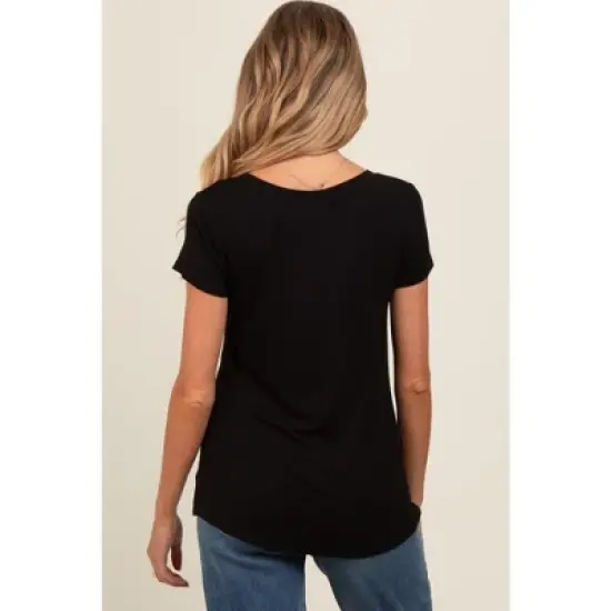 PinkBlush Black Basic V-Neck Short Sleeve Maternity Top image {1}