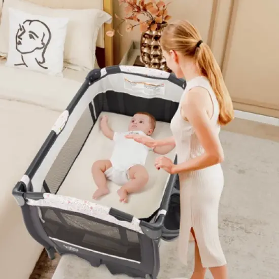 Infans 4 in 1 Portable Pack & Play Foldable Baby Bassinet with Mattress Carrying Bag image {2}