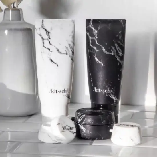 Kitsch Refillable Silicone Bottle 2pc Set - Black & White Marble image {2}