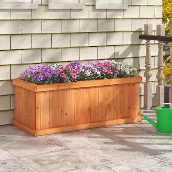 Costway Raised Garden Bed Fir Wood Rectangle Planter Box with Drainage Holes Orange image {1}