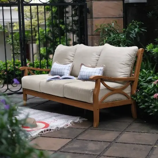 Abbington Teak Patio Sofa with Cushion - Cambridge Casual image {2}