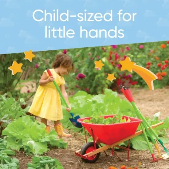 HearthSong Durable Kids' Grow-With-Me Red Wheelbarrow and Adjustable Garden Tool Set; Includes Wheelbarrow, Shovel, Hoe, Leaf Rake, and Soil Rake image {4}