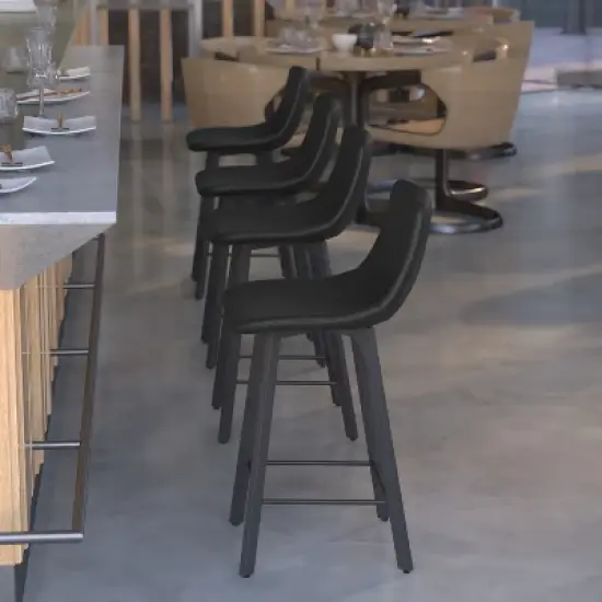 Flash Furniture Caleb Modern Armless 24 Inch Counter Height Stools Commercial Grade with Footrests and Matte Metal Frames, Set of 2 image {3}