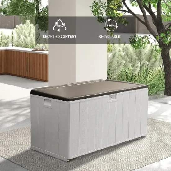 110Gallon lockable waterproof and UV resistant outdoor storage box, used for storing outdoor garden tools and swimming pool accessories, White image {2}