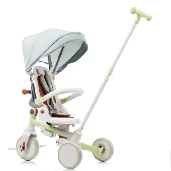 Aukfa 7-in-1 Tricycle, Foldable design, adjustable handle/seat, retractable canopy & removable pedals/guardrail, for 1-6 Years Old Boys & Girls Gift image {10}