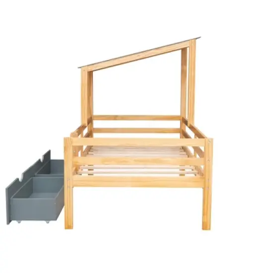 Twin Size House Low Loft Bed with Two Storage Drawers - ModernLuxe image {6}
