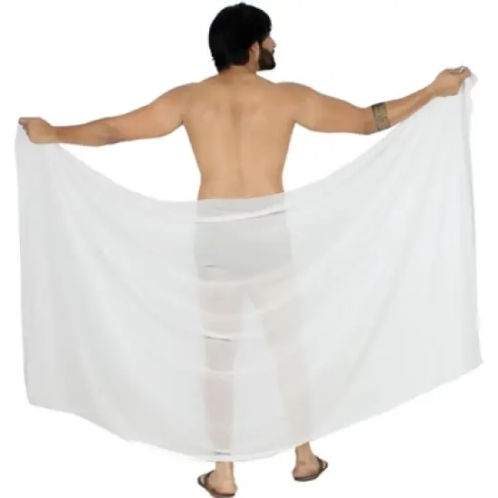 LA LEELA Men's Casual Vacation Sarong Pareo Wrap One Size White Solid image {3}