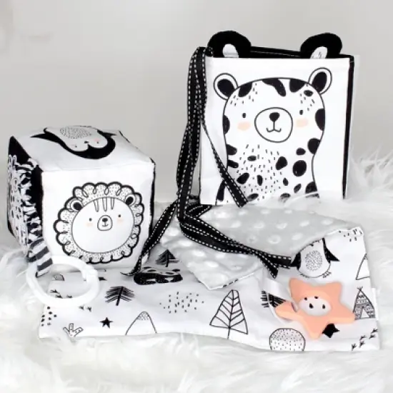 Tummy Time Toys Set: High Contrast Book, Toy Block, Crinkle Paper & Teether - Sensory Development Toys for Newborns & Infants 0-6 Months image {6}