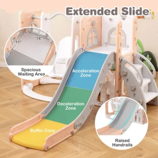 Costway 7-in-1 Toddler Slide & Swing Set Indoor Playground for Kids Age 1-3 Years Old Pink+Gray/Yellow+Green/Gray/White image {6}