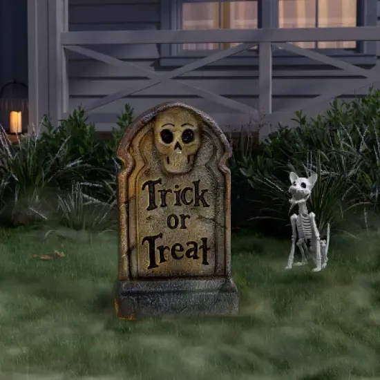 21" 'Trick or Treat' Lit Plastic Tombstones Halloween Decorative Prop Gray - Hyde and EEK! Boutique&trade; image {1}