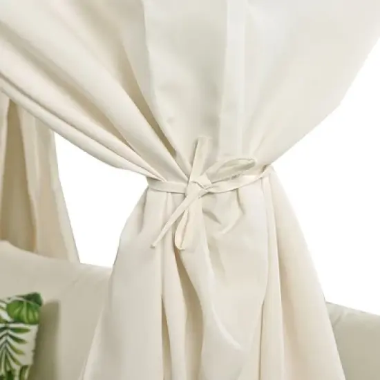 Outdoor Patio Rattan Canopy Daybed Sunbed with Curtain and Woven Rope Arm image {6}