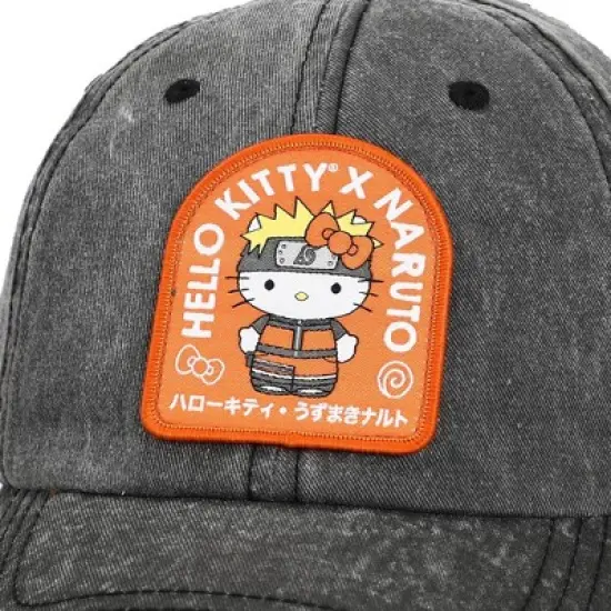Hello Kitty Naruto Anime Cartoon Embroidered Patch Pigment Dye Snapback Hat For Men image {3}
