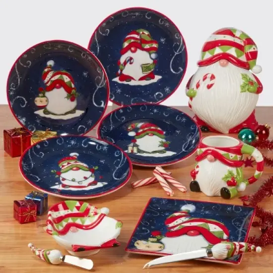 64oz Earthenware Holiday Magic Gnomes 3-D Cookie Jar - Certified International image {1}