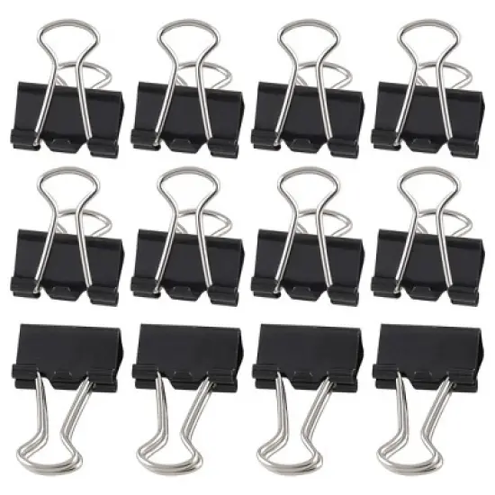 Unique Bargains Stationery Papers File Organizer Metal Black Binder Clips 0.5" Width 12 Pcs image {5}