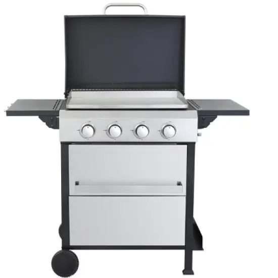 4-Burner Propane Gas Grill with Stainless Steel Plancha, Wire Enamel Grids, Foldable Side Table, Hanging Basket, Oil Pan, 49,200 BTU Outdoor BBQ image {5}