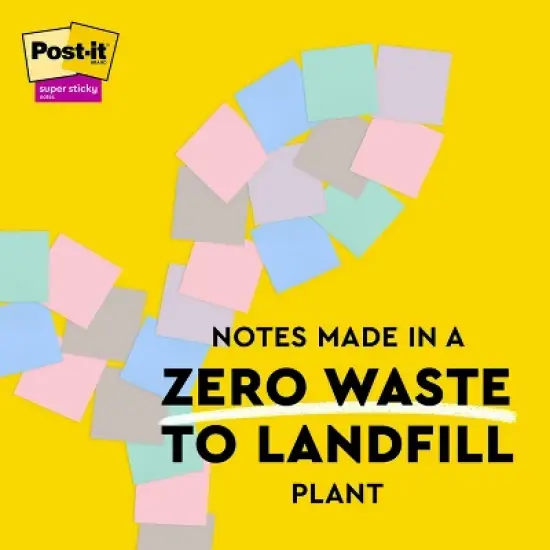 Post-it&reg; 100% Recycled Paper Super Sticky Notes, 3 in. x 3 in., Wanderlust Pastels, 5 Pads/Pack, 70 Sheets/Pad: Multicolored Stationery, Uncoated image {12}