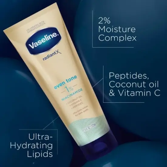Vaseline Radiant X Even Tone Coconut Oil, Vitamin C & Peptides Body Lotion for Dry Skin - 7.5 fl oz image {3}