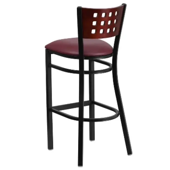 Emma and Oliver Black Decorative Cutout Back Metal Restaurant Dining Barstool image {2}