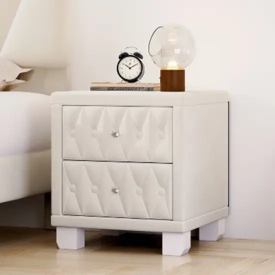 Sapphtopaz Velvet Nightstand with 2 Storage Drawers and Crystal Handle Bedside Table with Button-Tufted Night Stand for Living Room, Bedroom image {7}
