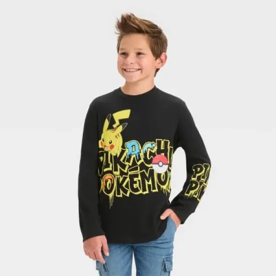 Boys' Pokemon Pikachu Long Sleeve Thermal Graphic T-Shirt - Black image {3}