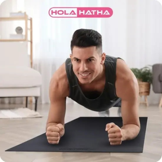 HolaHatha Lightweight Padded Exercise Yoga Mat, Non Slip Thick Foam Foldable Pad for Stretching and Workout Activity, 79 x 35.5" Medium, Grey image {5}