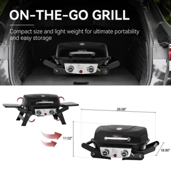 RoyalGourmet 2-Burner Portable Propane Gas Grill Tabletop Gas Grill GT2005TG Black image {5}