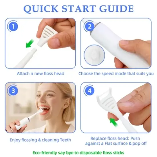 YEVYO Electric Flosser for Teeth - 140000 Ultra-High Frequency Dual-Line Flossing, Cleaning, Tongue Scraper, Gum Massager - Reusable Flossers, White image {7}