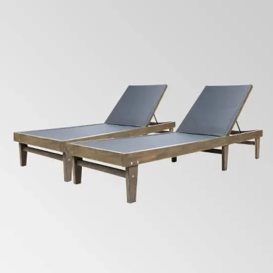Summerland 2pk Wood & Mesh Chaise Lounge: Patio Seating, Weather-Resistant - Christopher Knight Home image {10}