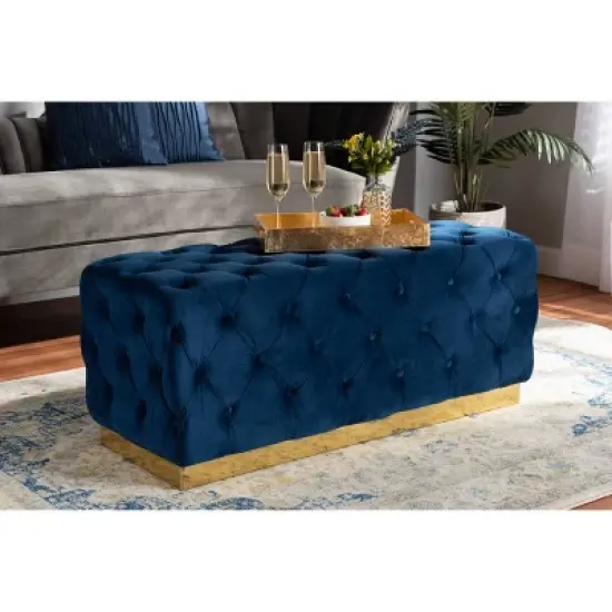 Corrine Velvet Fabric Upholstered and PU Ottoman Gold - Baxton Studio image {4}